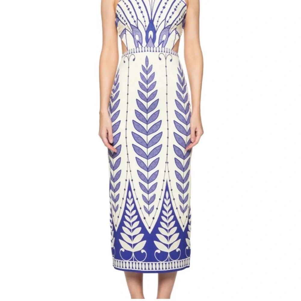 FARM Rio White and Periwinkle Cutout Halter Dress - Picture 6 of 6